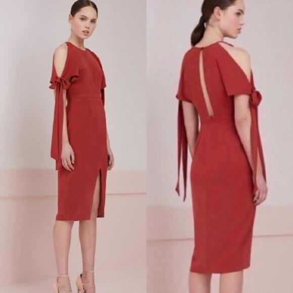 🚨NEW KEEPSAKE THE LABEL Two Minds Midi Dress In Rust Wedding Fall Size Medium - Picture 1 of 12